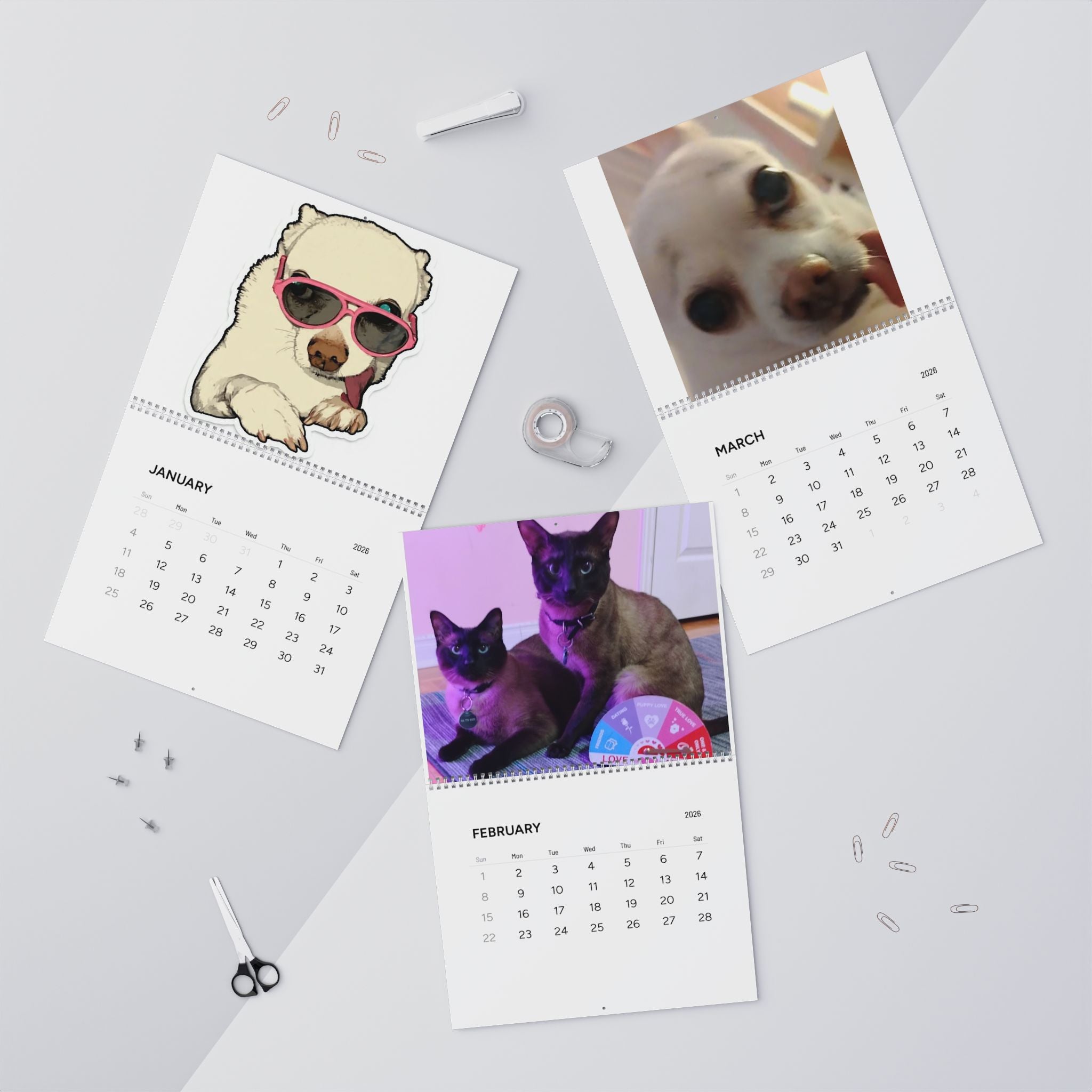 2026 Cool Snoopy Wall Calendar — Funny Sunglasses Animal Calendar