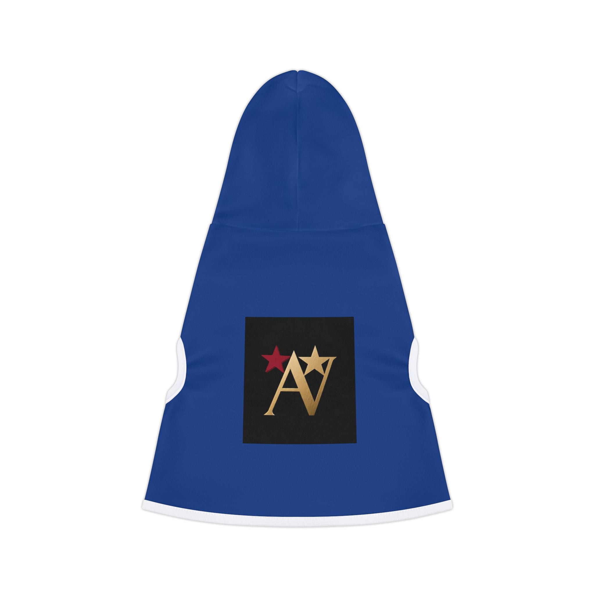 Blue Pet Hoodie with Gold 'AV’ Star Logo – Small Dog & Cat Sweatshirt