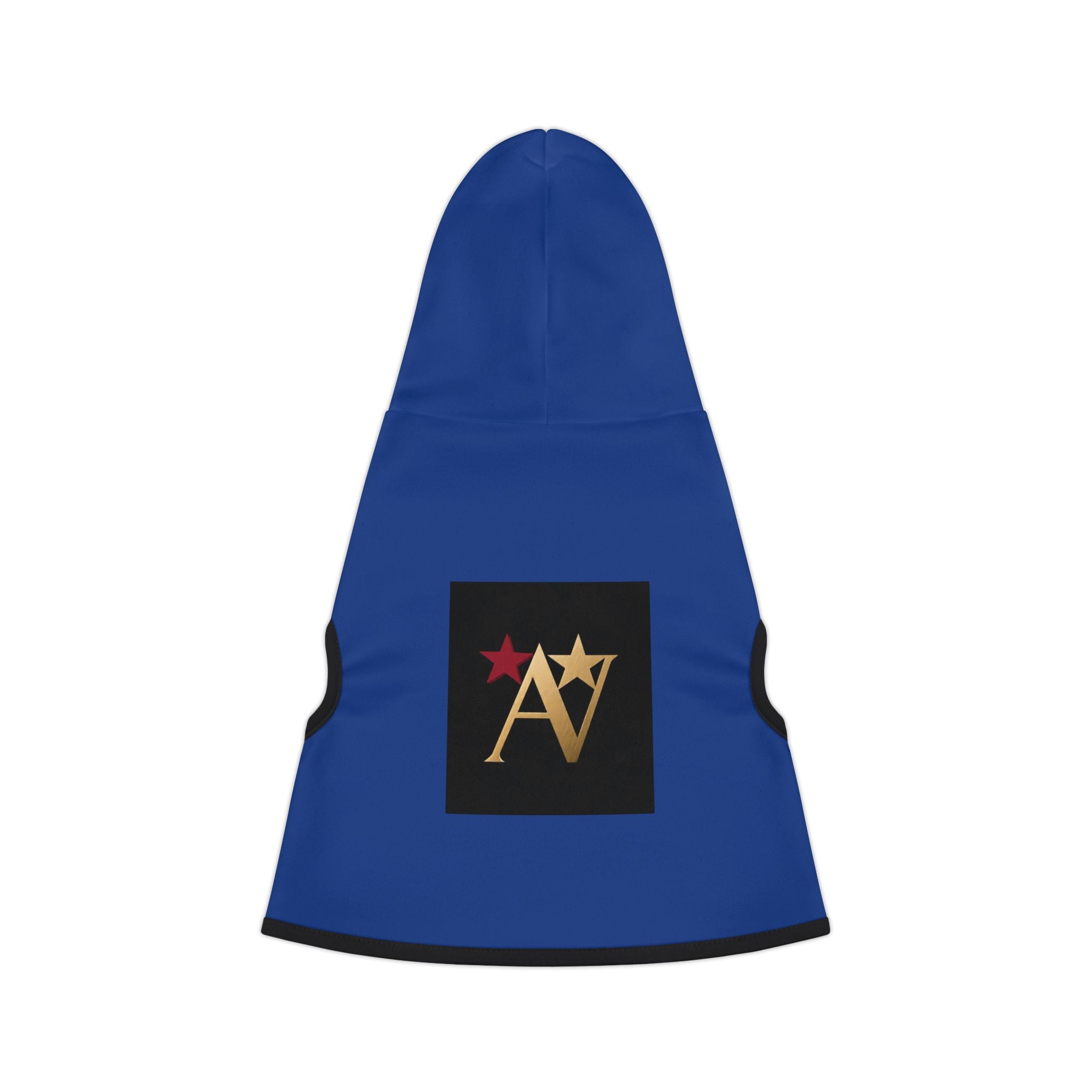 Blue Pet Hoodie with Gold 'AV’ Star Logo – Small Dog & Cat Sweatshirt
